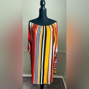 Absolutely Off Shoulder Pinstripe Midi Dress Plus Size 3X